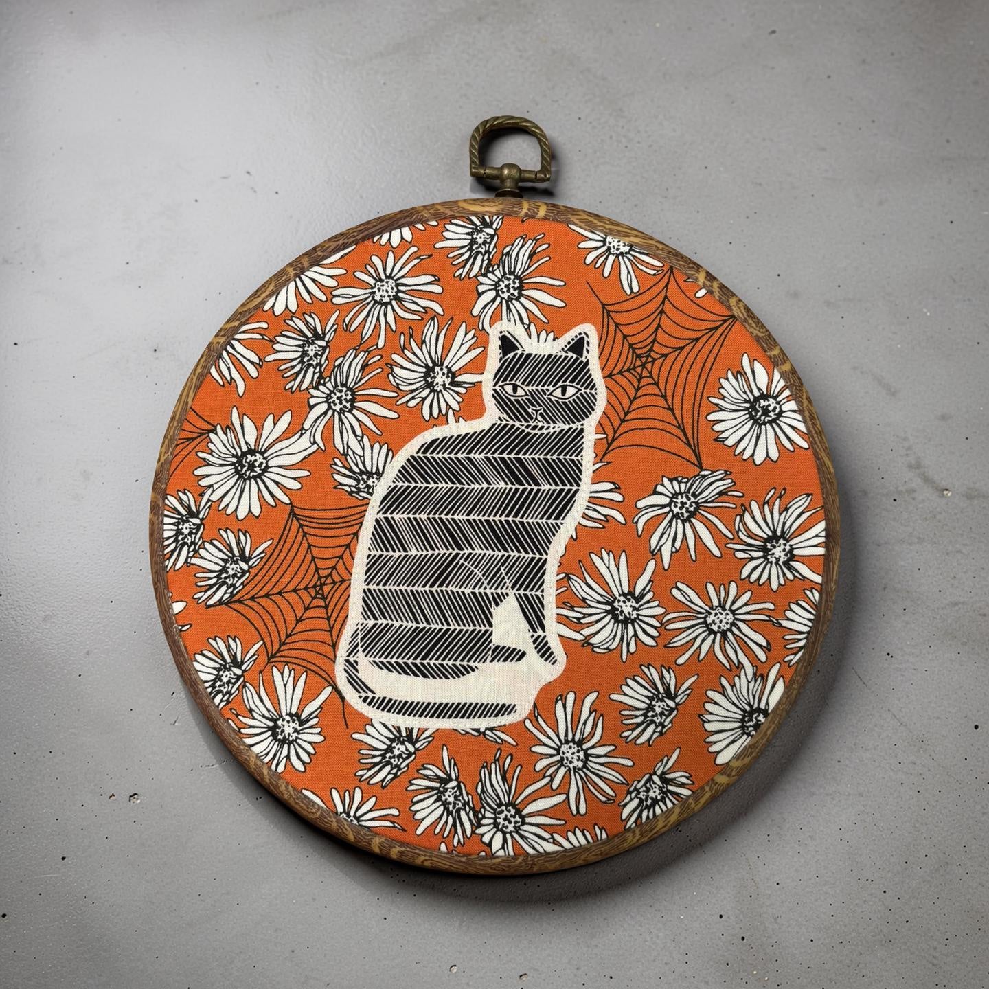 "Spooky Floral Cat"  Hoop Wall Hanging