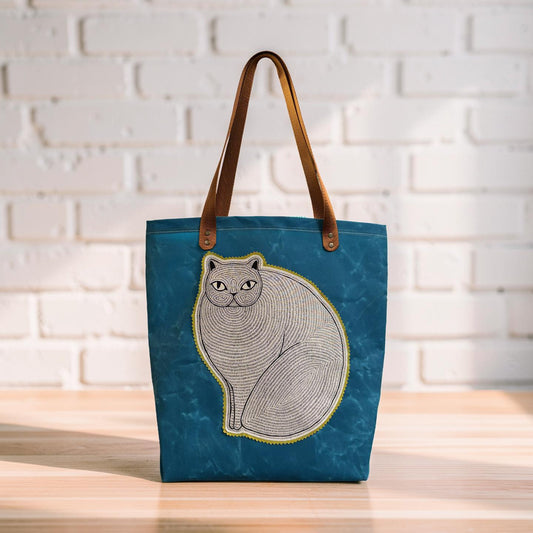 Fat Cat Waxed Canvas Tote Bag