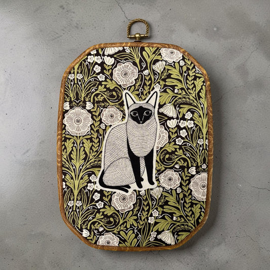 "Floral Cat"  Hoop Wall Hanging