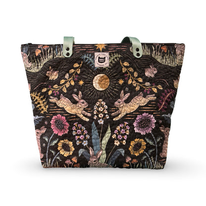 Sacred Woodland Rabbits Quilted Tote