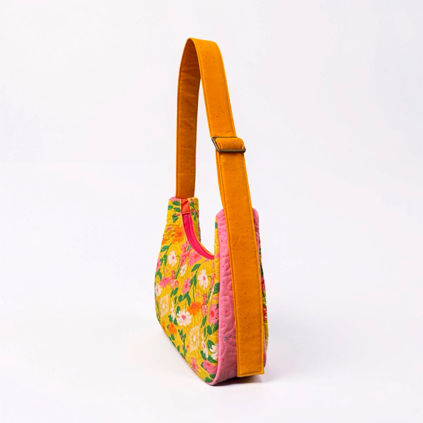 Bright Color-block Floral Crescent Bag
