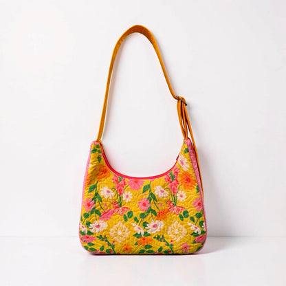 Bright Color-block Floral Crescent Bag