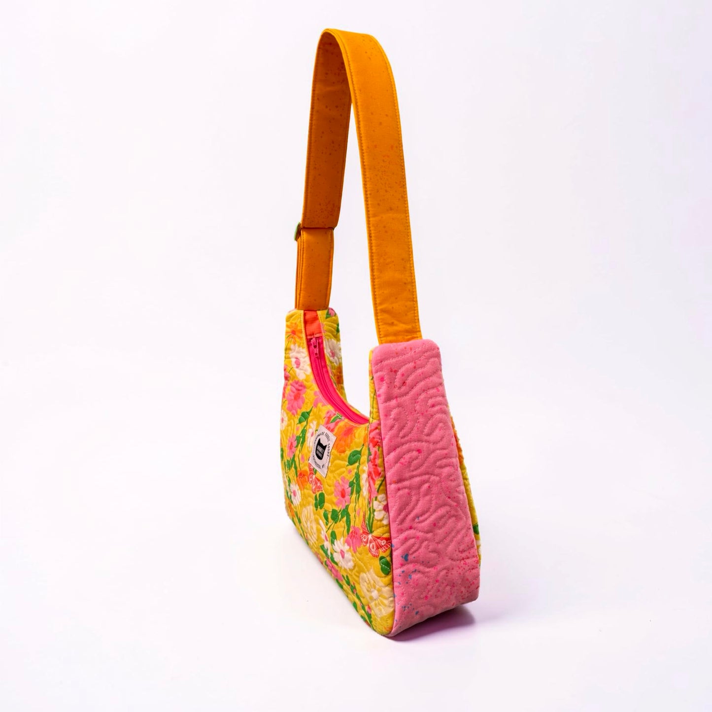 Bright Color-block Floral Crescent Bag