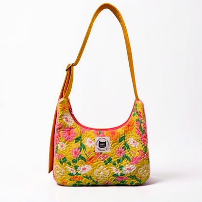 Bright Color-block Floral Crescent Bag