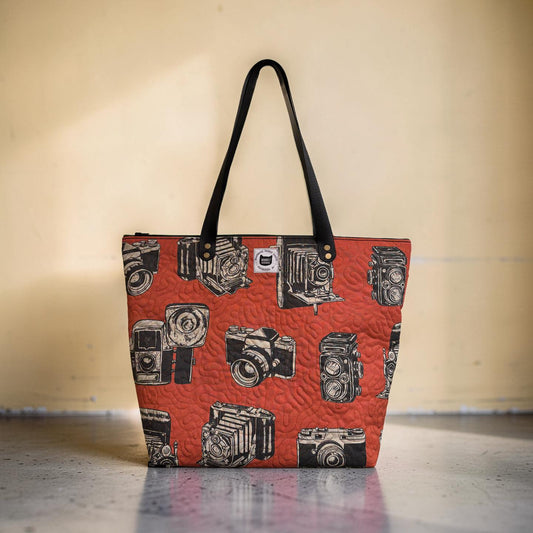 Vintage Cameras Quilted Tote