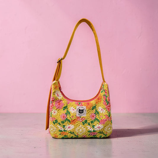Bright Color-block Floral Crescent Bag