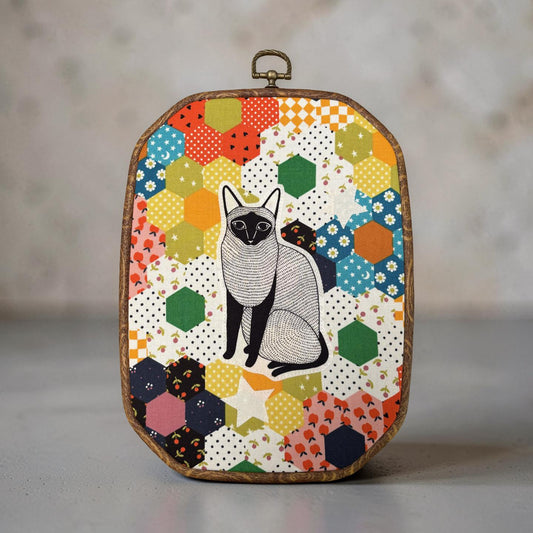 "Patchwork Cat"  Hoop Wall Hanging