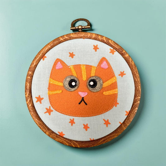 Starry Orange Cat Hoop Wall Hanging