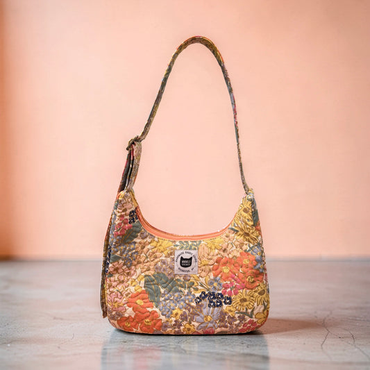 Metallic Floral Crescent Bag