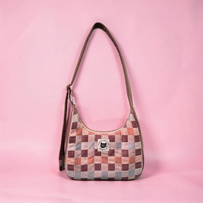 Earthy Checkered Crescent Bag