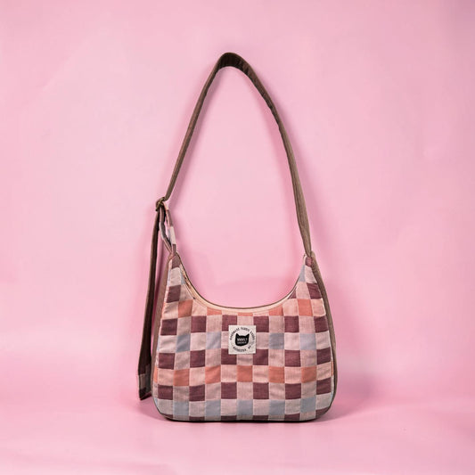 Earthy Checkered Crescent Bag