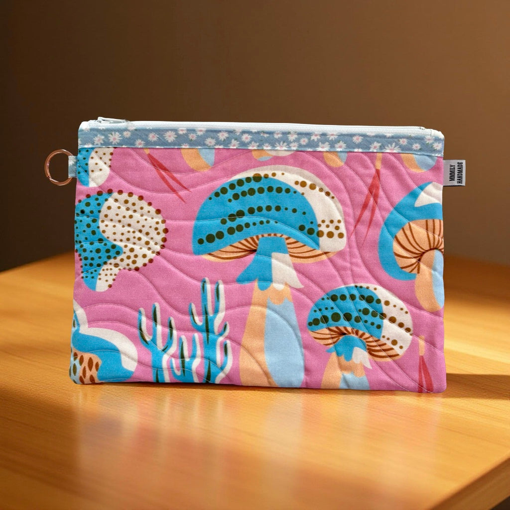 Pink Mushroom Quilted Clutch