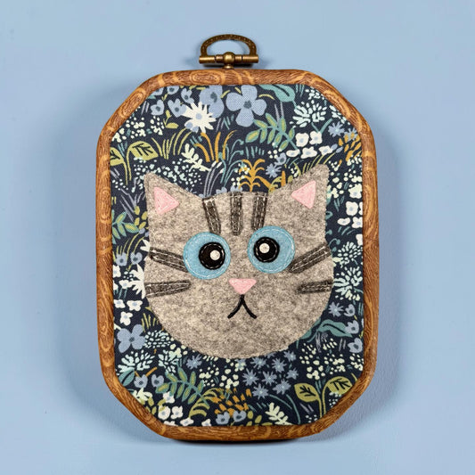 Floral Gray Cat Hoop Wall Hanging