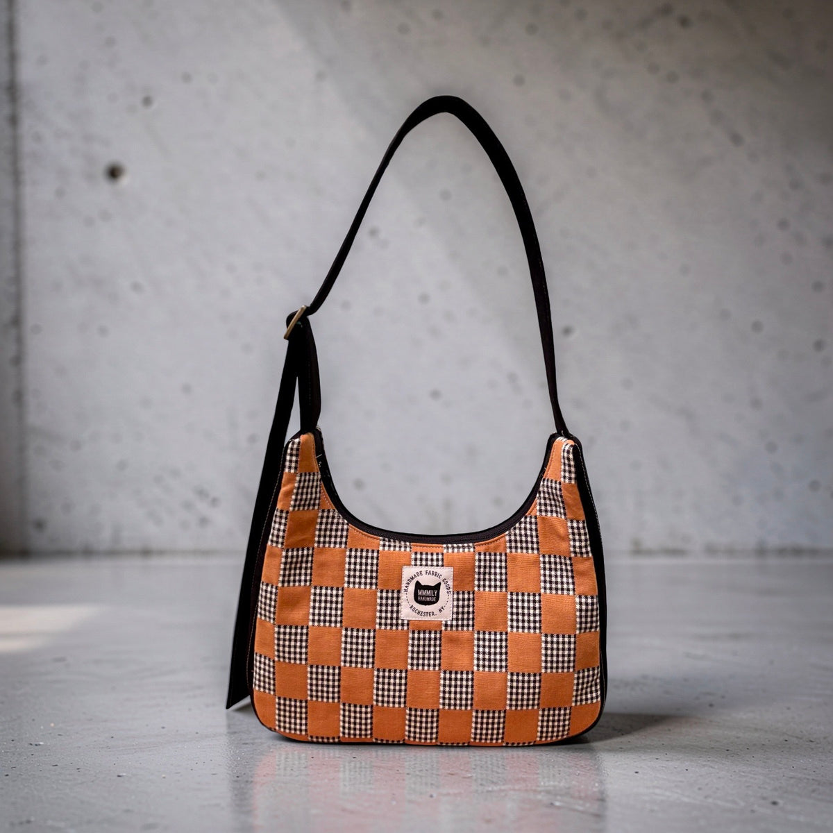 Terracotta Checkered Crescent Bag