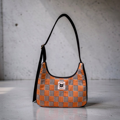 Terracotta Checkered Crescent Bag