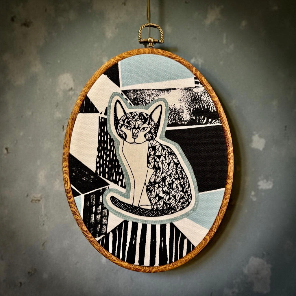 "Geometric Cat"  Hoop Wall Hanging