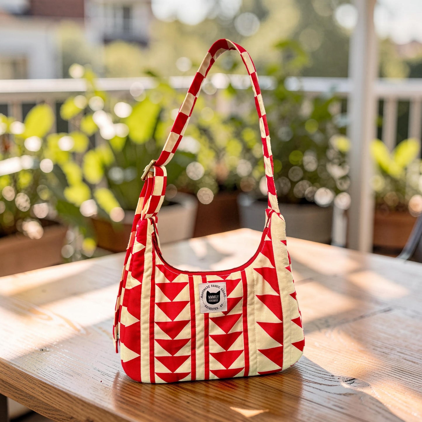 Red Geometric Crescent Bag