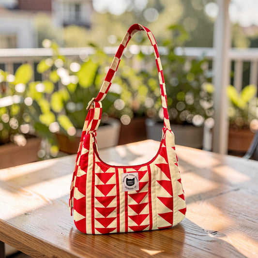 Red Geometric Crescent Bag