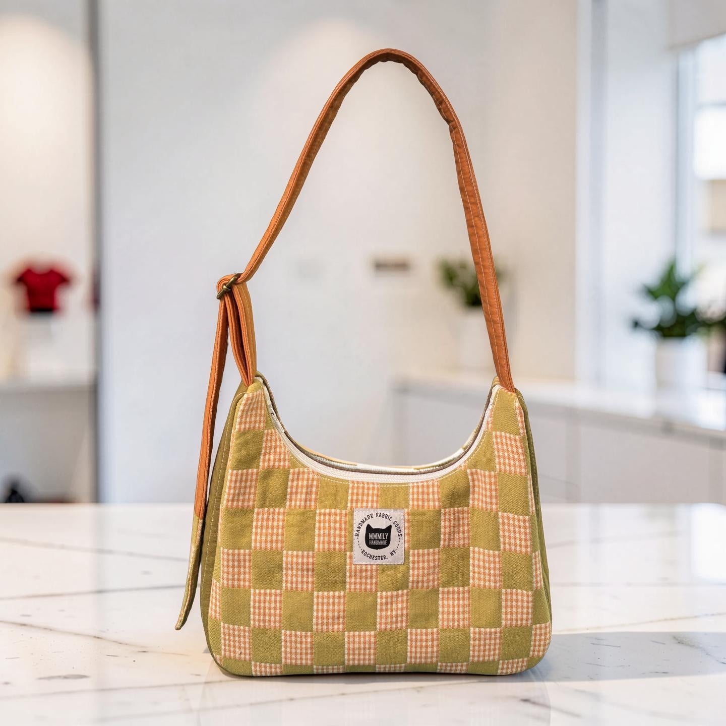 Green Checkered Crescent Bag