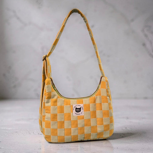 Yellow Checkered Crescent Bag