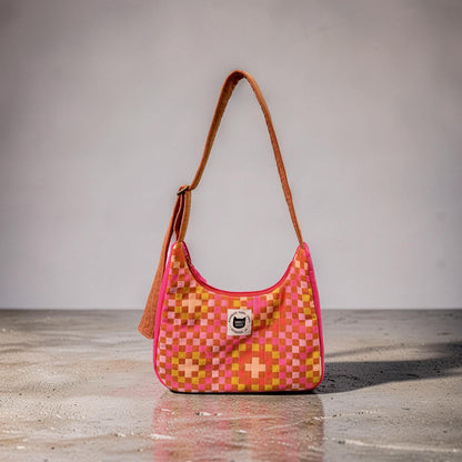 Pink Checkered Crescent Bag