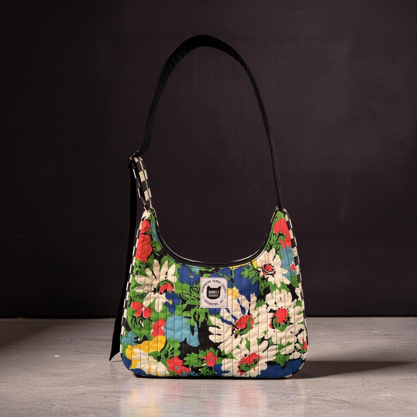 Vintage Floral/Checkered Crescent Bag