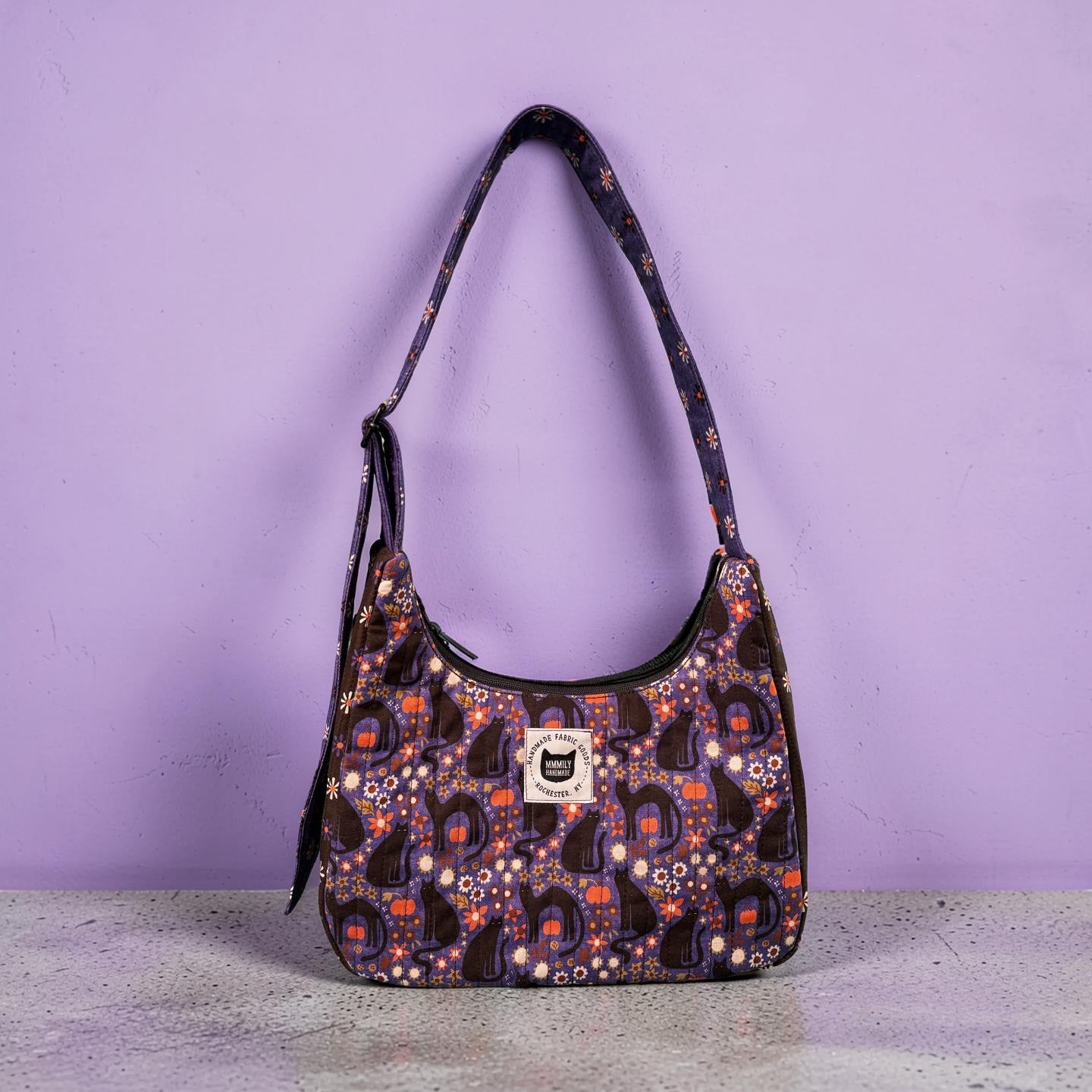 Floral Cats Crescent Bag
