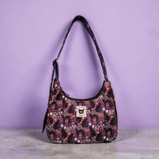 Floral Cats Crescent Bag