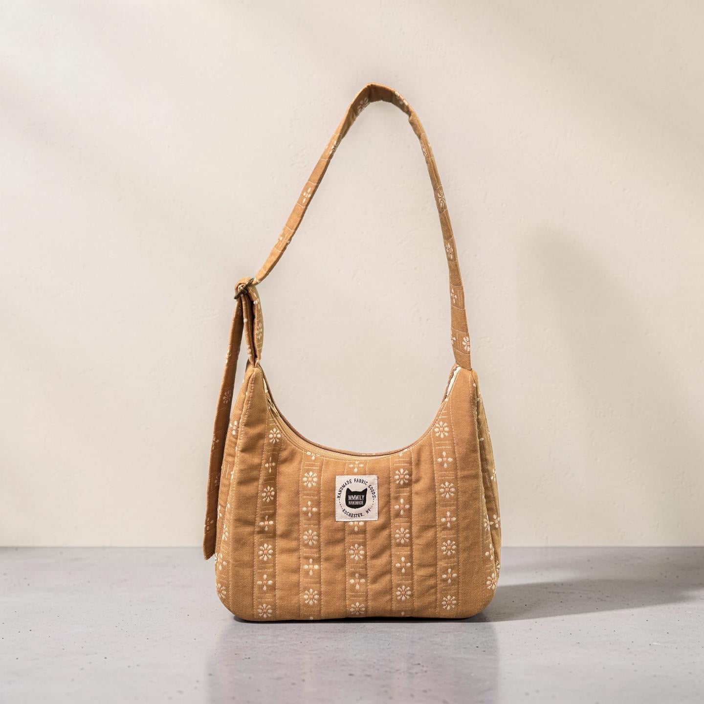 Tan Floral Crescent Bag