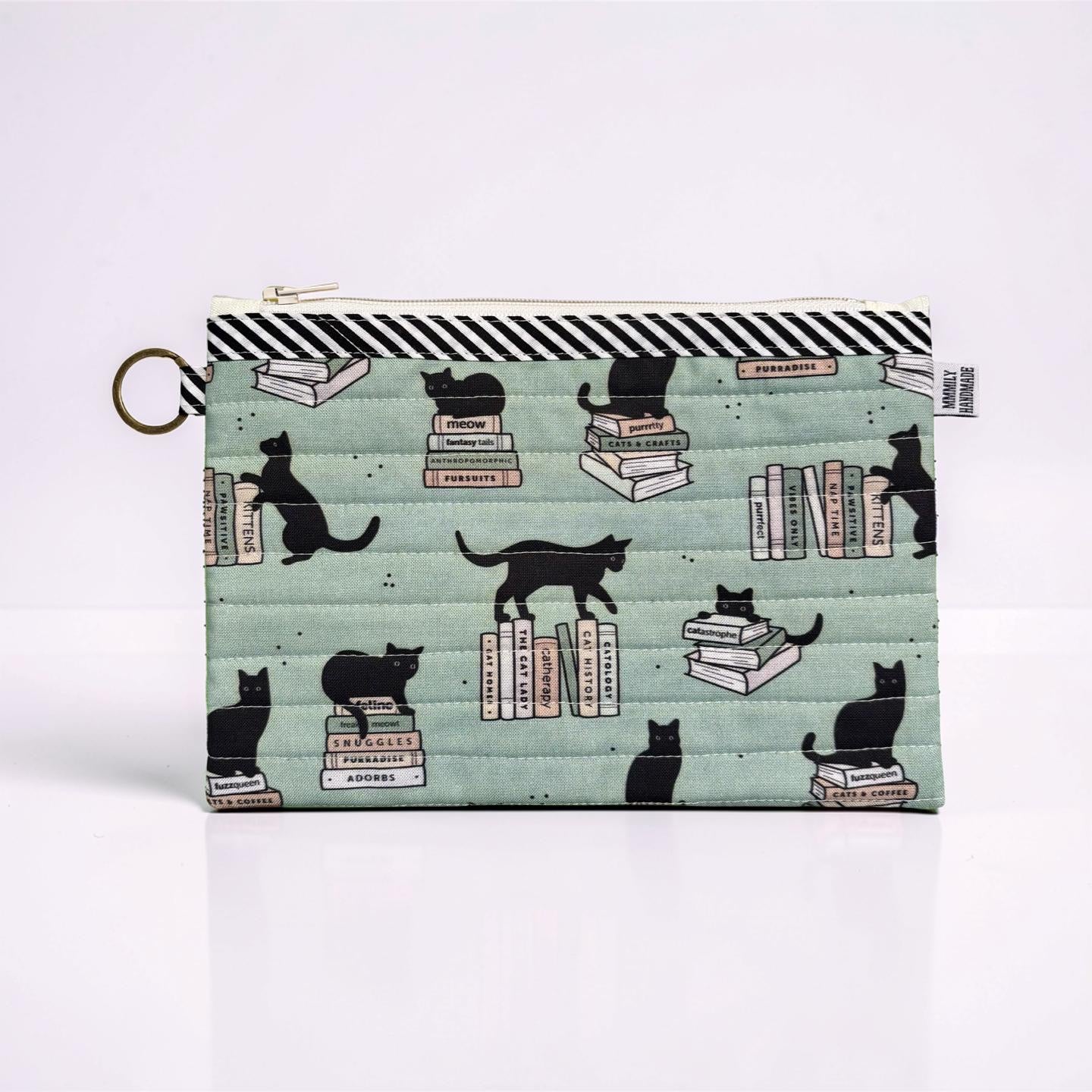 Cats & Books Quilted Clutch