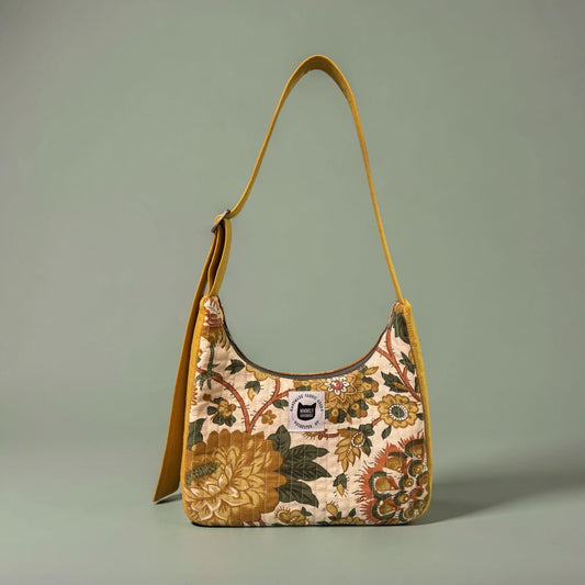 Vintage Floral Pheasant Crescent Bag