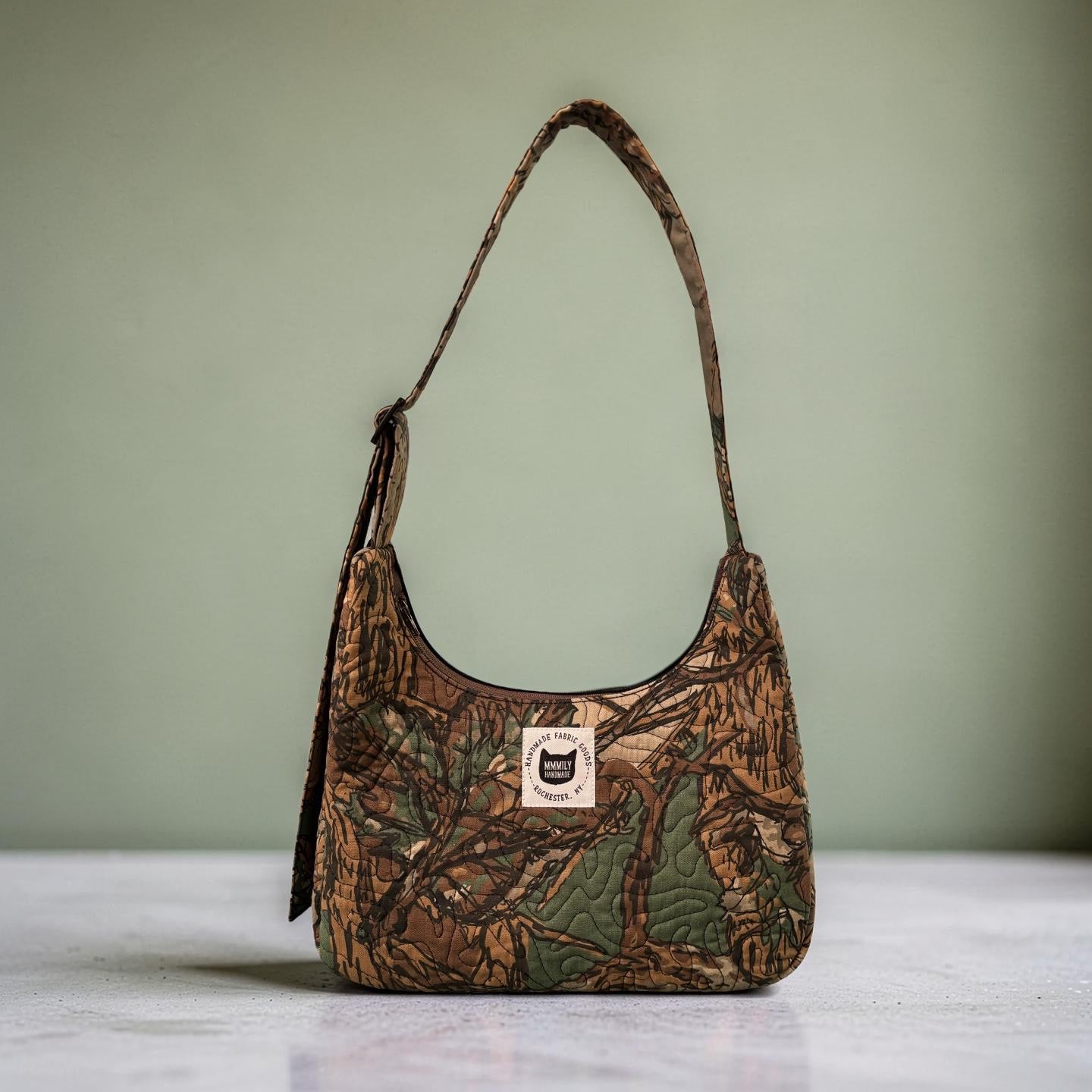 Vintage Woodland Camo Crescent Bag