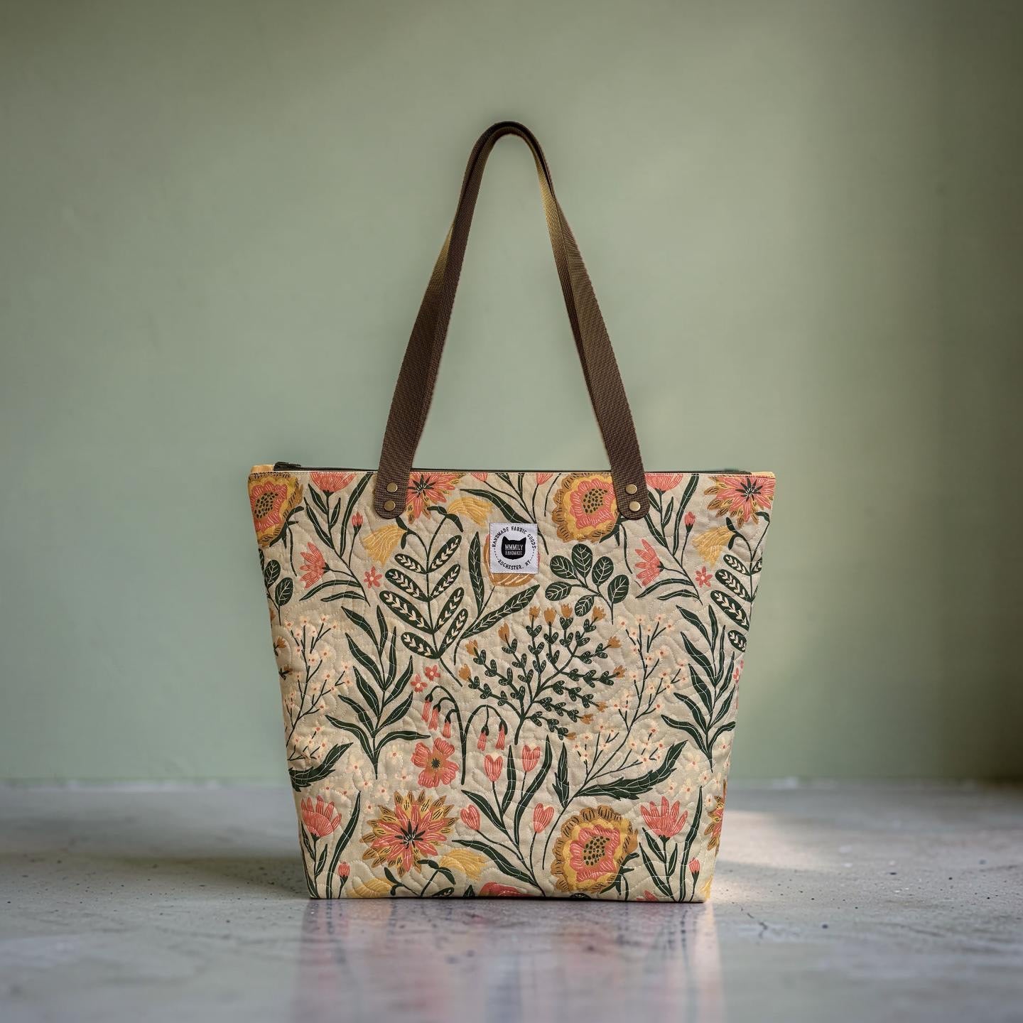 Sage Floral Quilted Tote